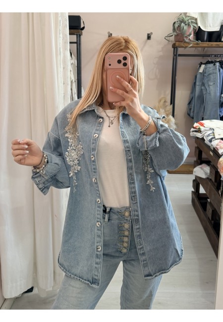 Giubbino giacca di jeans ricamo e punti luce