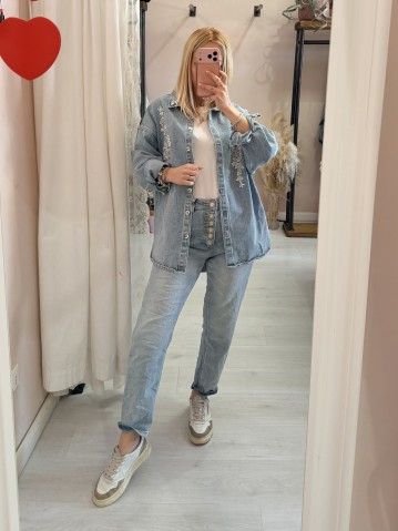 Giubbino giacca di jeans ricamo e punti luce 2