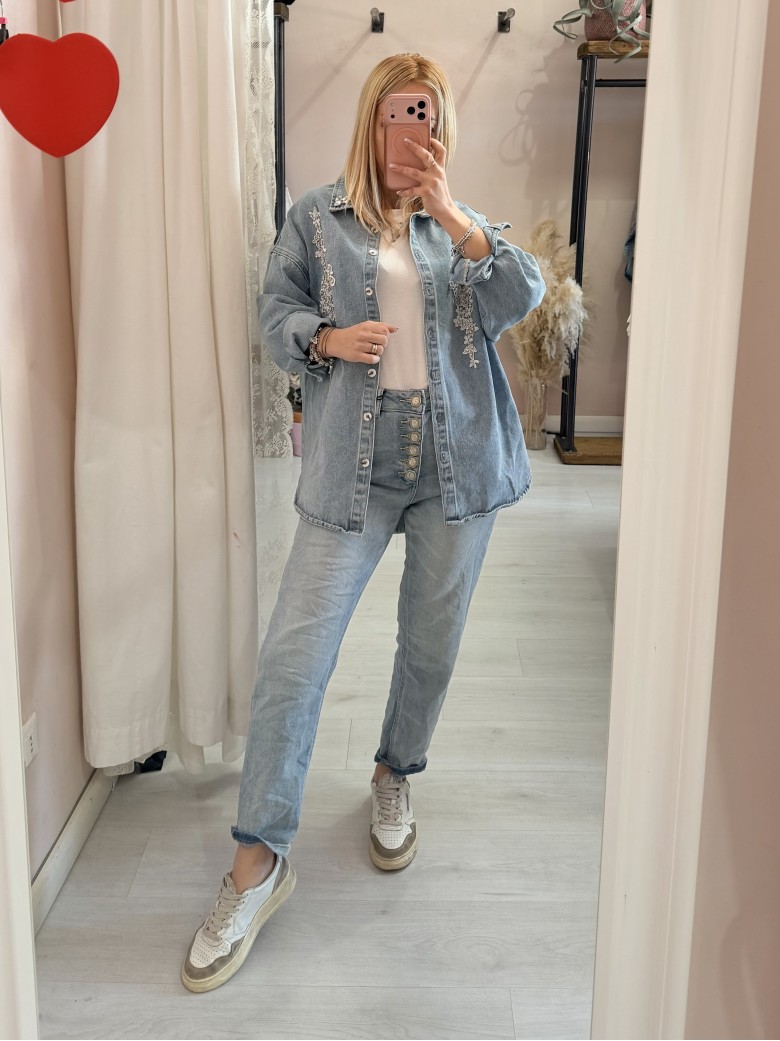 Giubbino giacca di jeans ricamo e punti luce