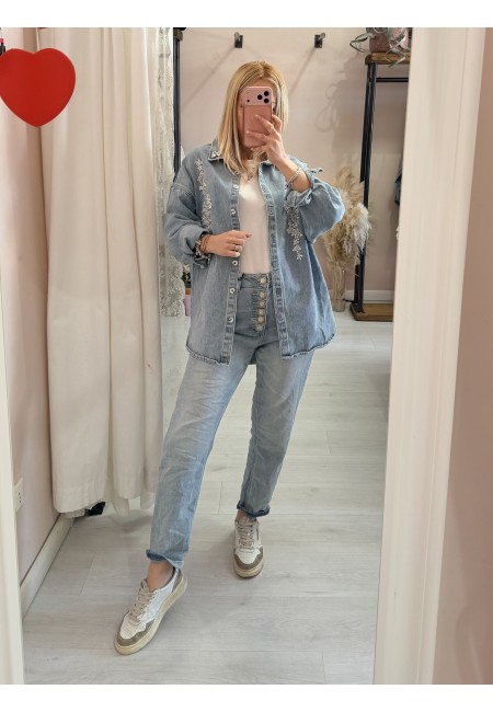 Giubbino giacca di jeans ricamo e punti luce