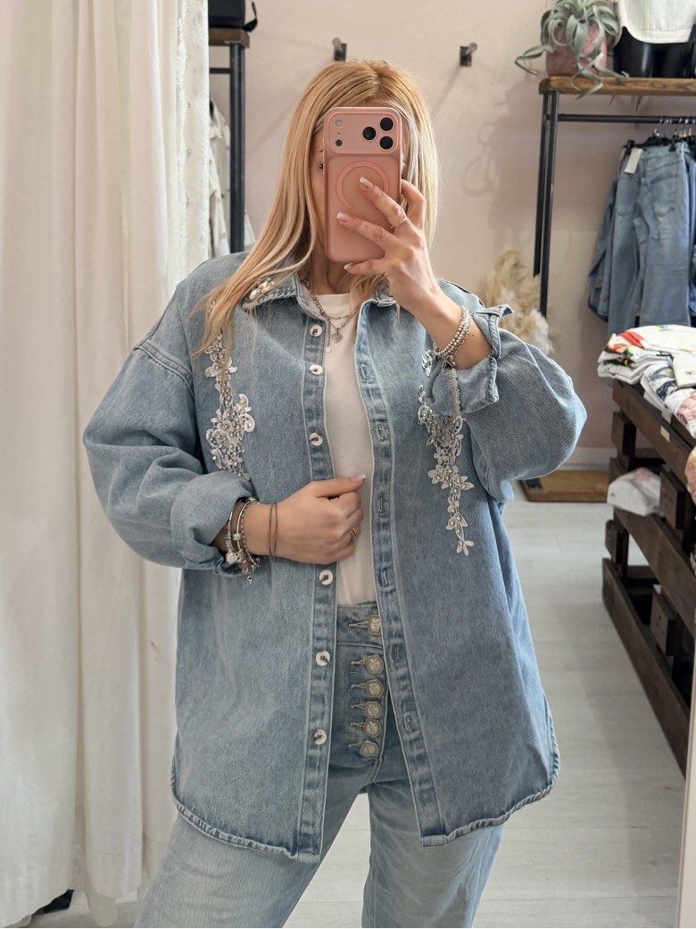 Giubbino giacca di jeans ricamo e punti luce
