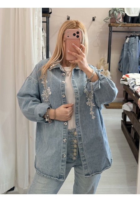 Giubbino giacca di jeans ricamo e punti luce