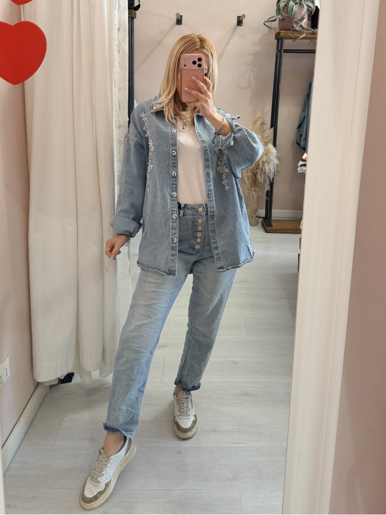 Giubbino giacca di jeans ricamo e punti luce