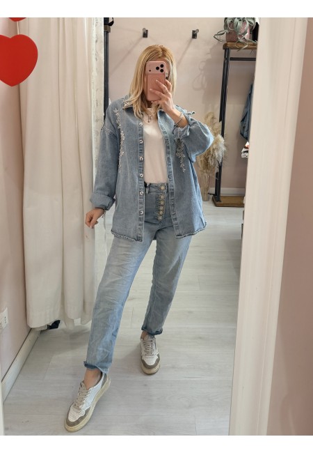 Giubbino giacca di jeans ricamo e punti luce