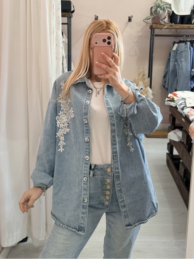 Giubbino giacca di jeans ricamo e punti luce