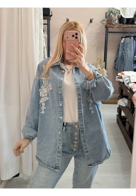 Giubbino giacca di jeans ricamo e punti luce