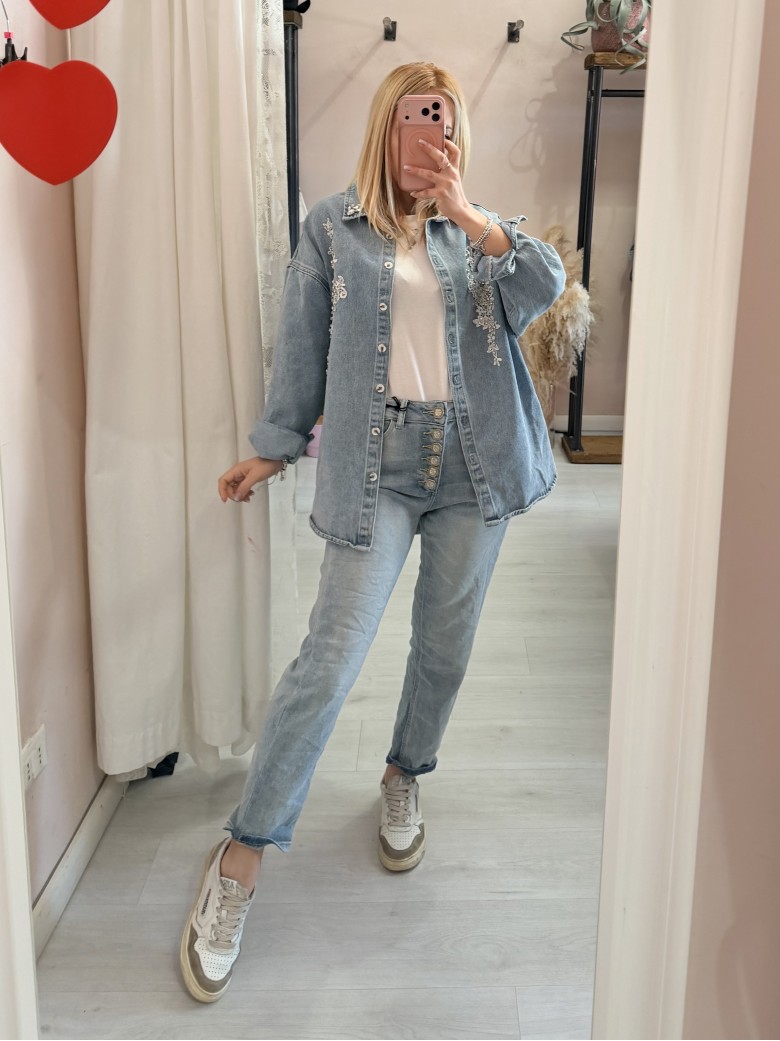 Giubbino giacca di jeans ricamo e punti luce