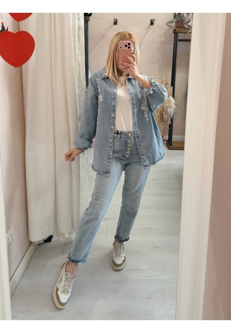 Giubbino giacca di jeans ricamo e punti luce
