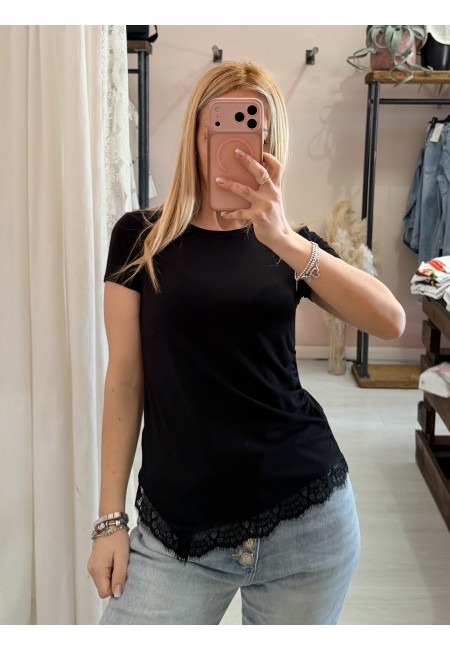 Maglia slim asimmetrica con pizzo nera