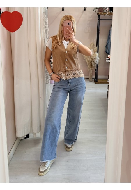 Gilet ricamo cammello