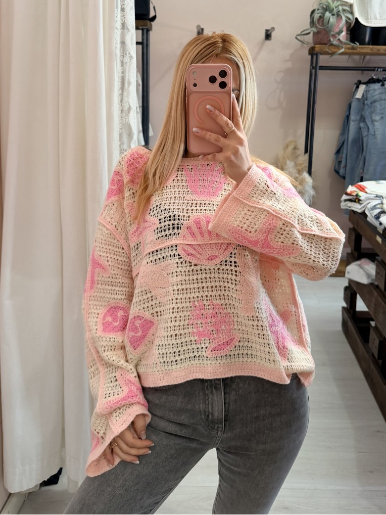 Maglia crochet oceano rosa