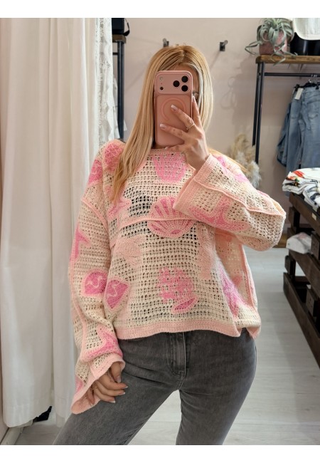 Maglia crochet oceano rosa