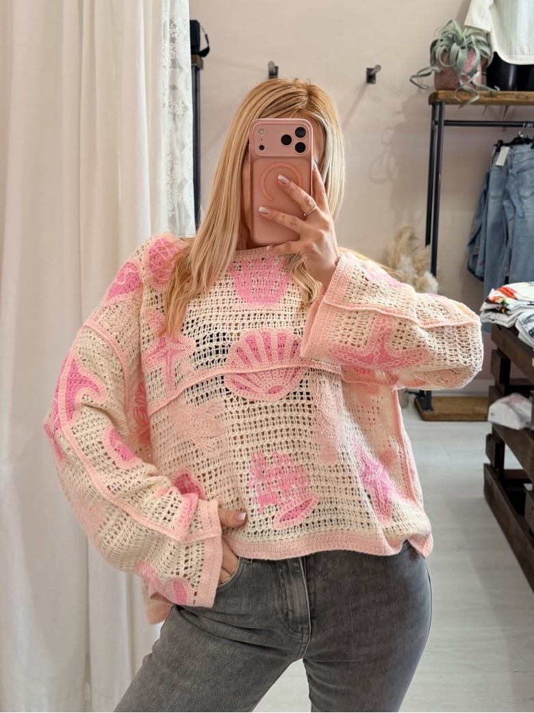 Maglia crochet oceano rosa