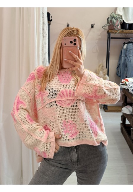 Maglia crochet oceano rosa
