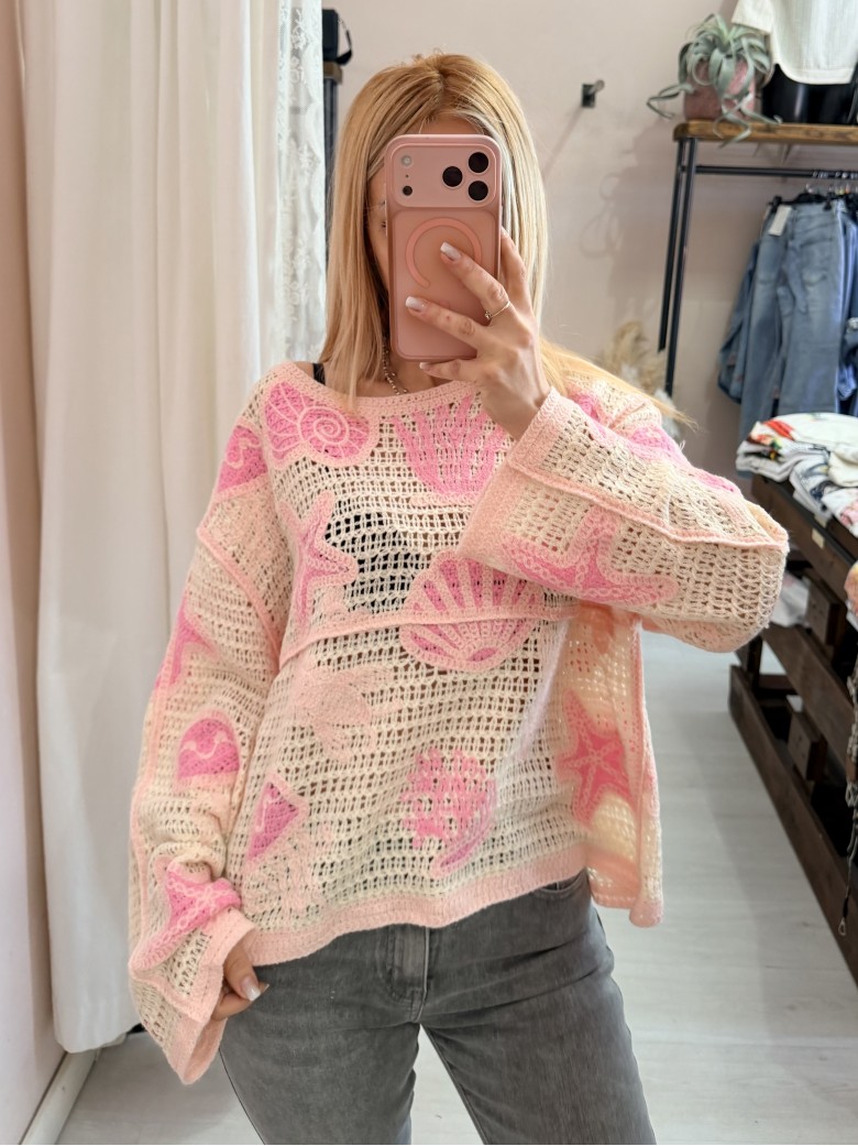 Maglia crochet oceano rosa
