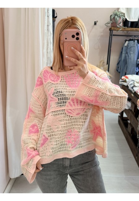 Maglia crochet oceano rosa