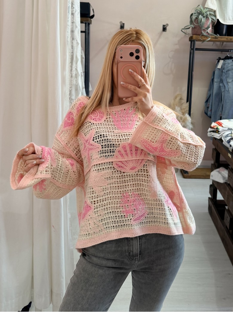 Maglia crochet oceano rosa
