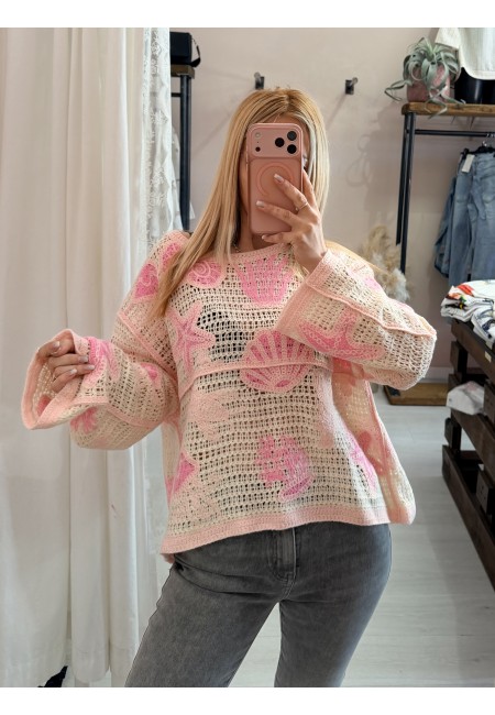 Maglia crochet oceano rosa