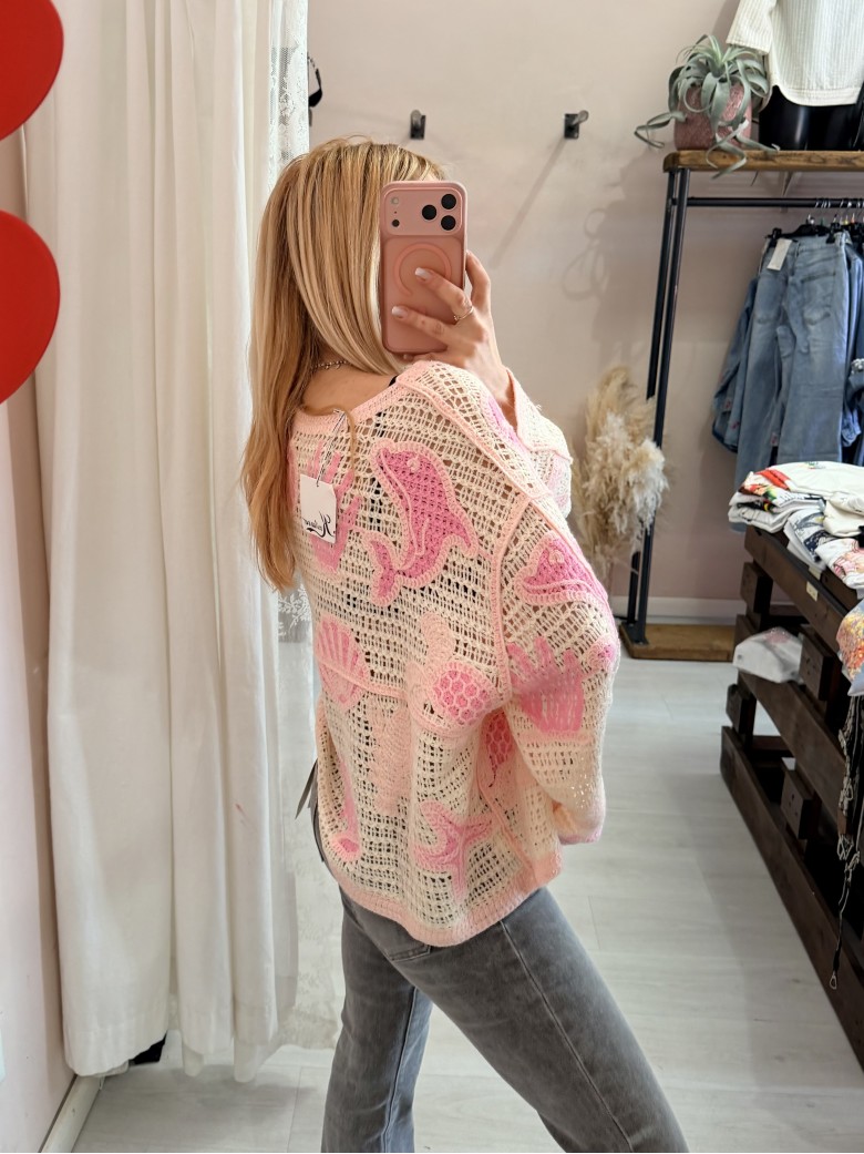 Maglia crochet oceano rosa