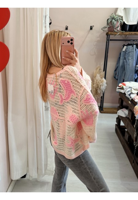 Maglia crochet oceano rosa