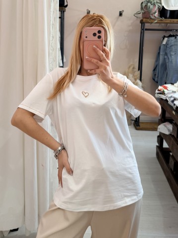 Maglia t shirt cuoricino bianca