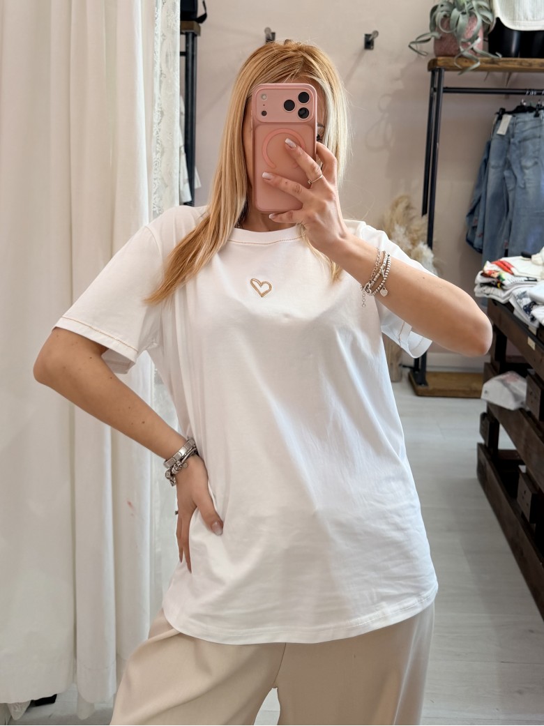 Maglia t shirt cuoricino bianca