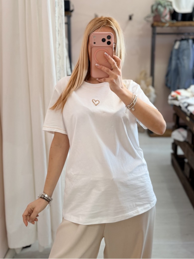 Maglia t shirt cuoricino bianca