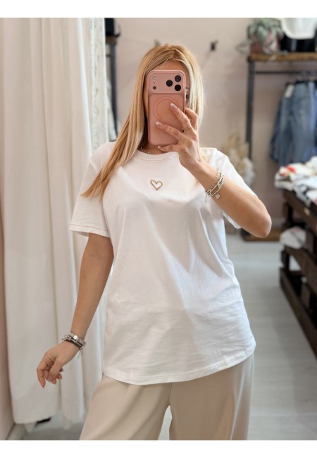 Maglia t shirt cuoricino bianca