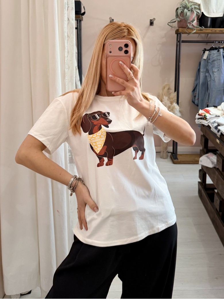 Maglia t shirt BASSOTTO occhiali e foulard