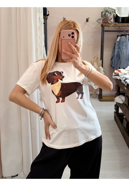 Maglia t shirt BASSOTTO occhiali e foulard