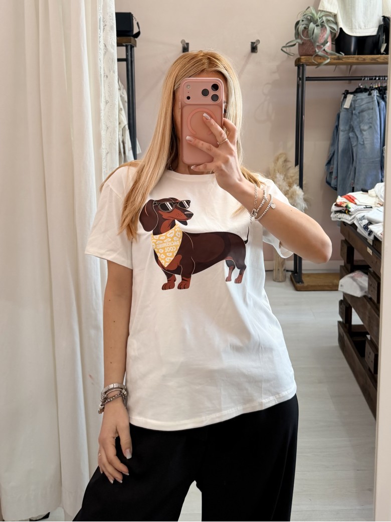 Maglia t shirt BASSOTTO occhiali e foulard