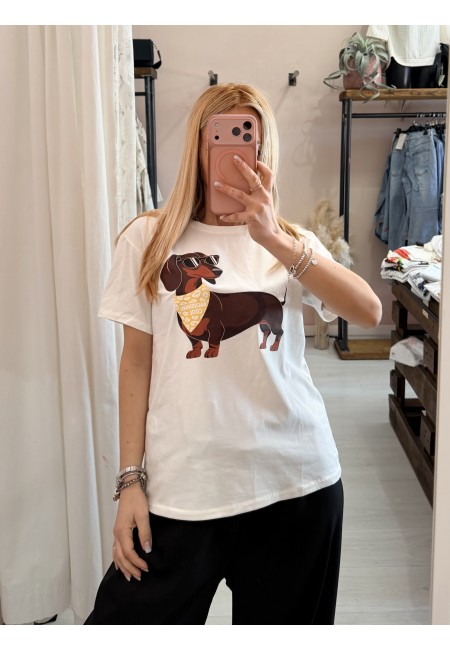 Maglia t shirt BASSOTTO occhiali e foulard