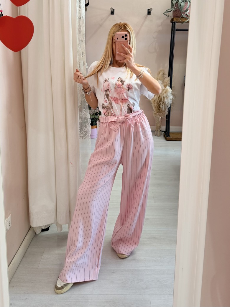 Pantaloni Monica gessati rosa