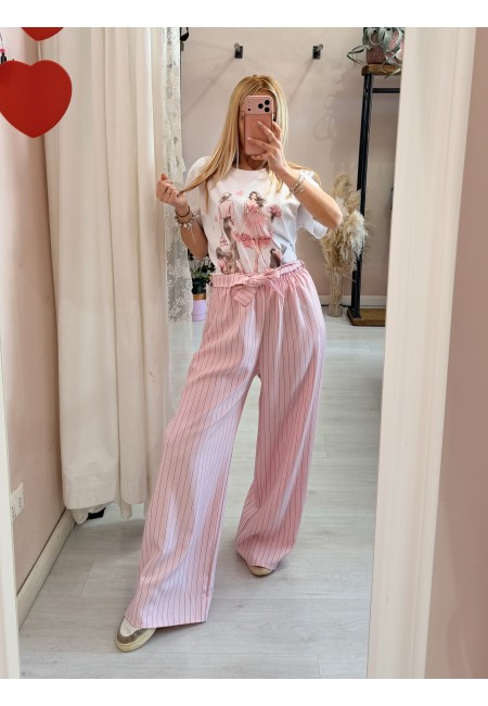 Pantaloni Monica gessati rosa