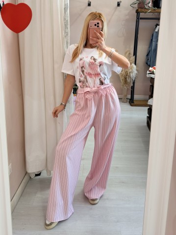 Pantaloni Monica gessati rosa 2