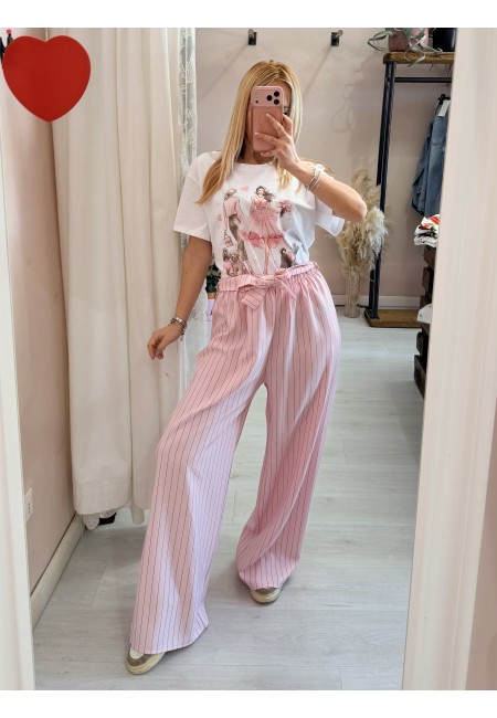 Pantaloni Monica gessati rosa