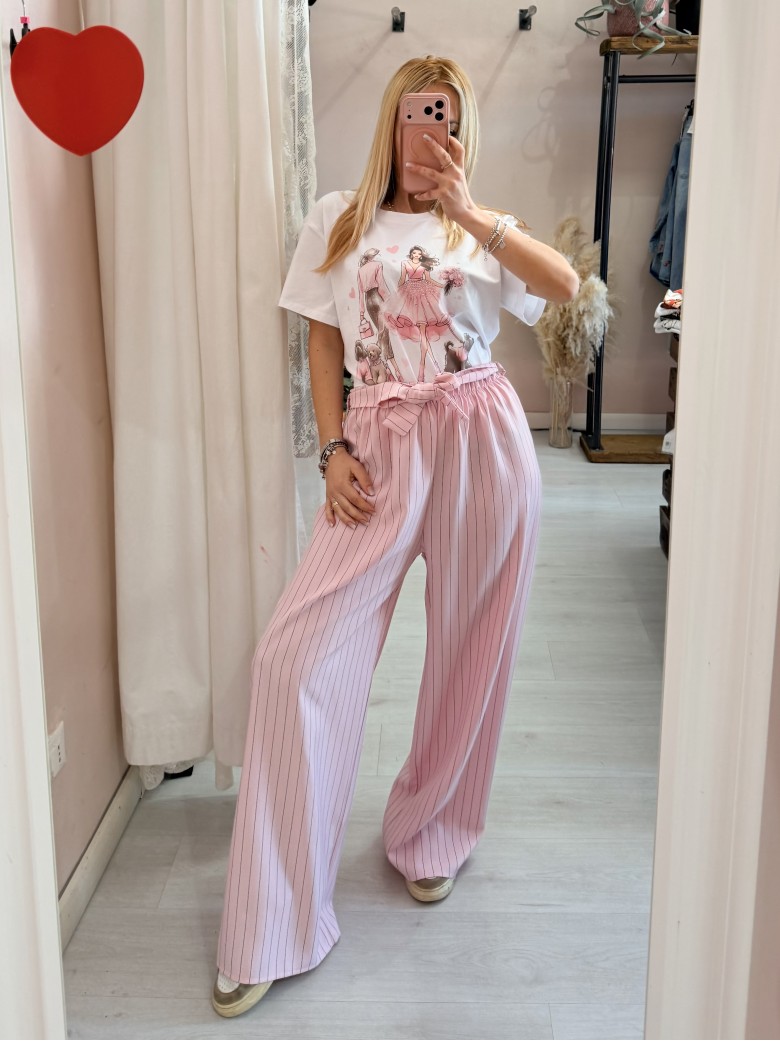 Pantaloni Monica gessati rosa