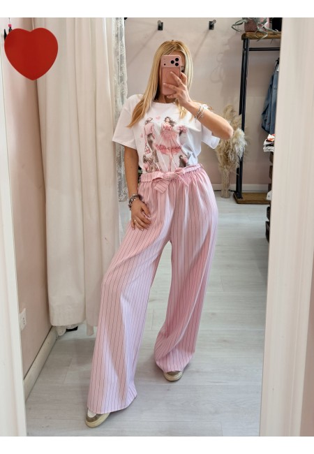 Pantaloni Monica gessati rosa