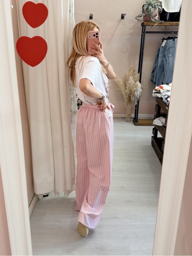 Pantaloni Monica gessati rosa