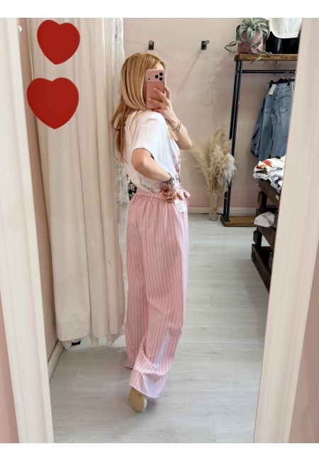 Pantaloni Monica gessati rosa