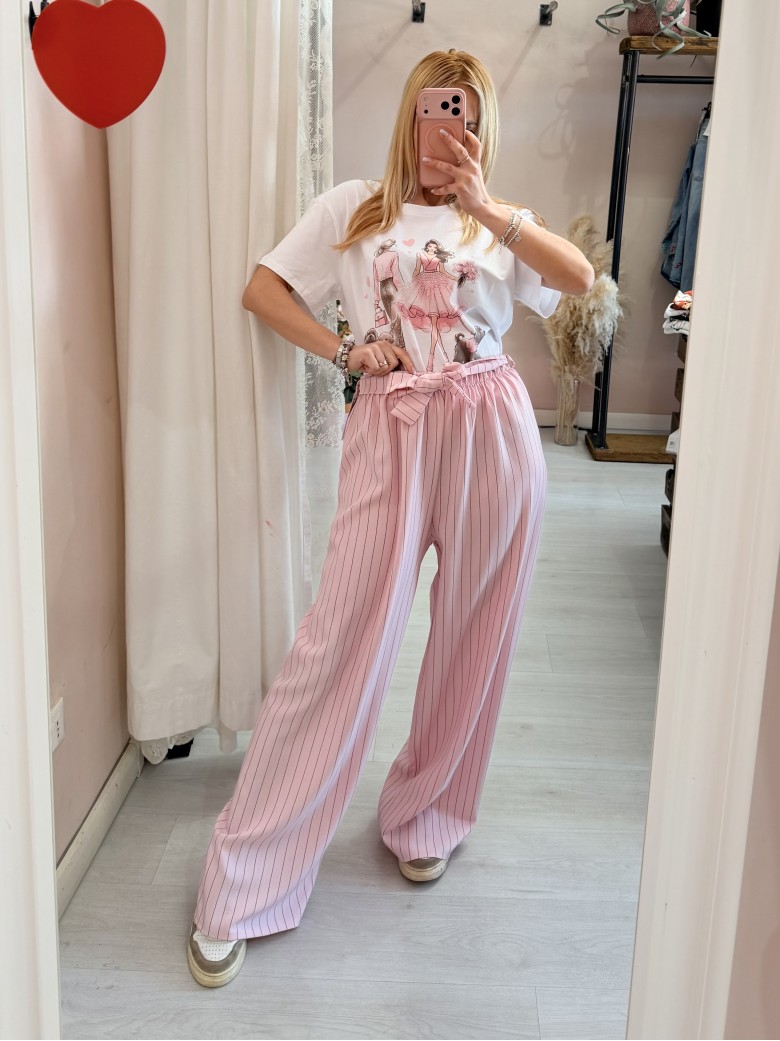 Pantaloni Monica gessati rosa