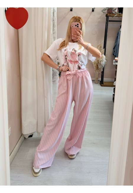 Pantaloni Monica gessati rosa