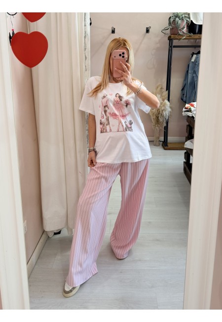 Pantaloni Monica gessati rosa