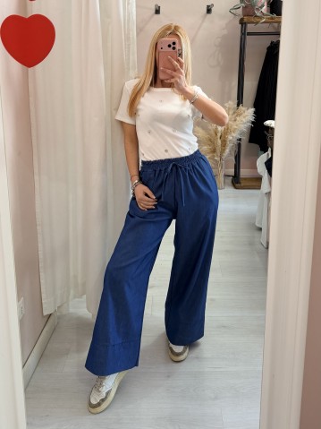 Pantaloni larghi in cotone blu jeans