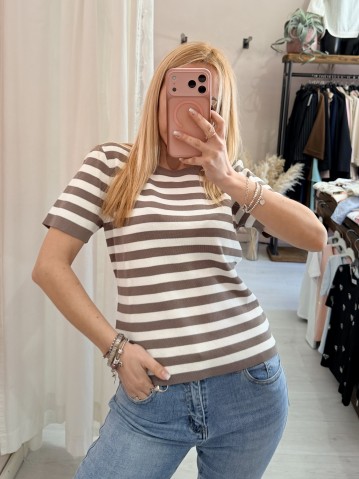 Maglia lisa a righe taupe 2