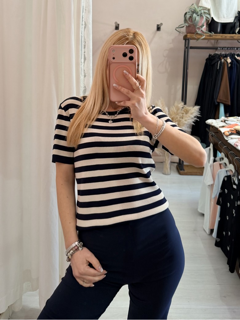 Maglia lisa a righe blu
