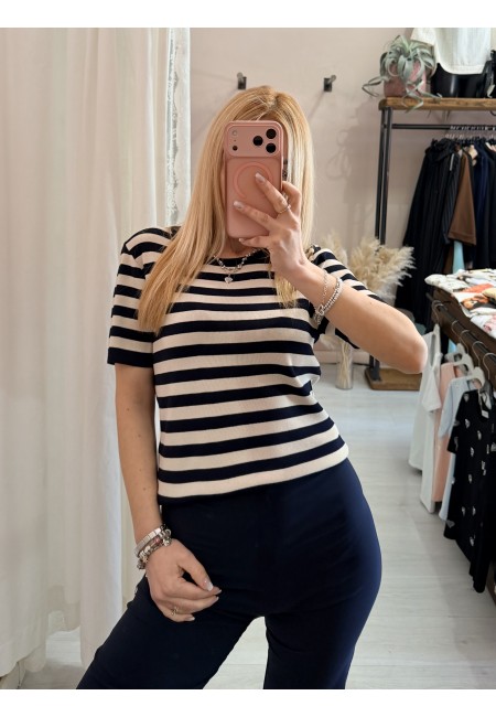 Maglia lisa a righe blu