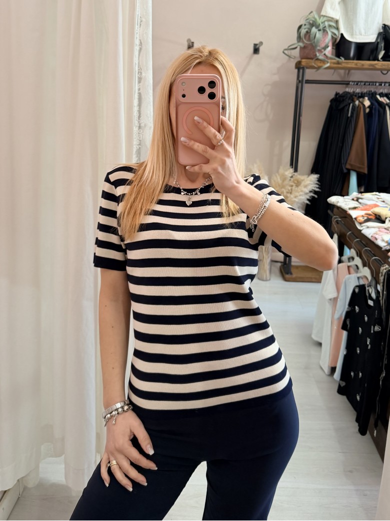 Maglia lisa a righe blu