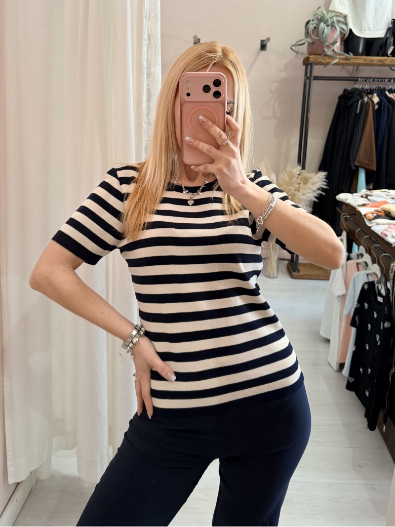 Maglia lisa a righe blu