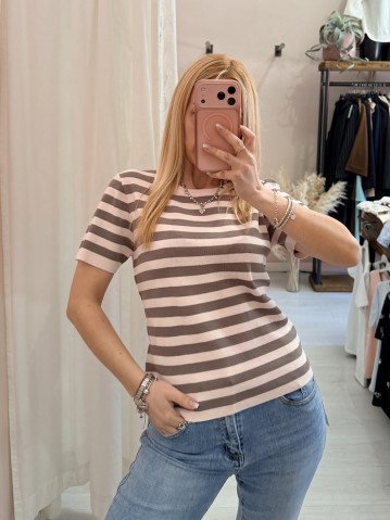 Maglia lisa a righe rosa